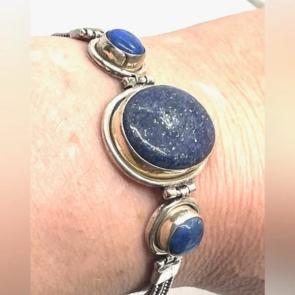 Sterling Lapis Lazuli Rope Style Bracelet 7”